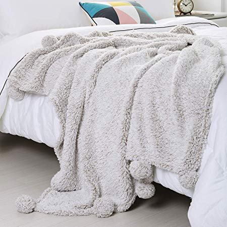 SedonaHouse 50x60 Small Throw Blanket Sherpa Household Blanket Office Blanket Reversible Sherpa Blanket Sherpa Throw Blanket Tassels Blanket Back Printing Blanket (Gary)