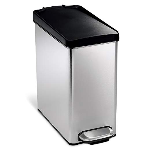 simplehuman Profile Step Trash Can, Brushed Stainless Steel, 10 Liters / 2.6 Gallons