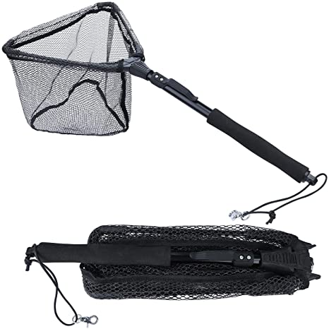 Sougayilang Fishing Net Fish Landing Net, Foldable Collapsible Telescopic Pole with EVA Handle, Durable Nylon Material Mesh, Safe Fish Catching or Releasing