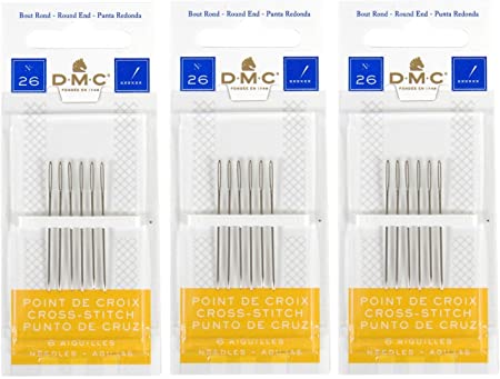 3 Pack DMC Size 26 Cross Stitch Needles (Total 18 Needles)