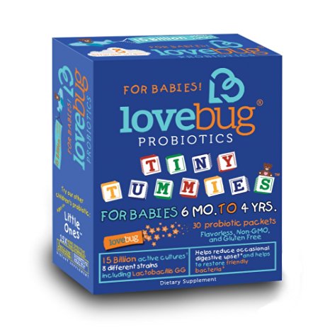 LoveBug Probiotics ♥︎ Tiny Tummies - Probiotic for Babies 6 months to 4 years. 30 Day Supply of 15 Billion CFU Probiotic Powder Packets