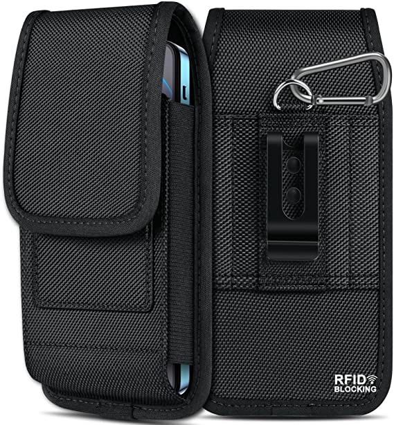 ykooe Vertical Nylon Cell Phone Belt Clip Holster Fits iPhone 13 11, 12, Pro, Max, XR, XS Samsung Galaxy S20 FE Plus Note 20 A20 A50 A70 A11 A51 A71 RFID Blocking Card Holder Belt Loops Pouch
