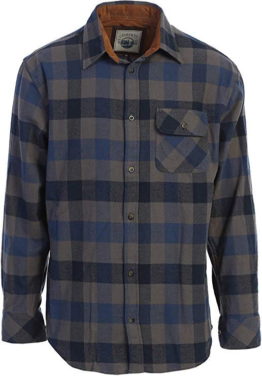 Gioberti Men's 100% Cotton Brushed Flannel Plaid Checkered Shirt with Corduroy Contrast