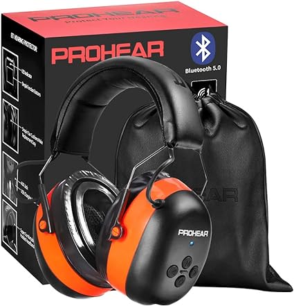 PROHEAR 037 Gel Ear Pads Bluetooth 5.0 Hearing Protection Headphones 25dB NRR Safety Noise Reduction Earmuff with 1100mAh Rechargeable Battery for 40H Playtime Perfect for Mowing Workshops Snowblowing