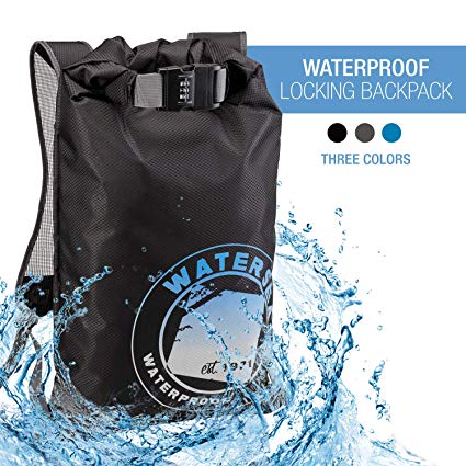 WaterSeals Locking Backpack   Waterproof Bag for Women & Men with Ripstop Material & Anti-Theft Combination Lock to Protect Wallet, iPhone or Valuables at the Beach, Pool, Skiing, or Camping