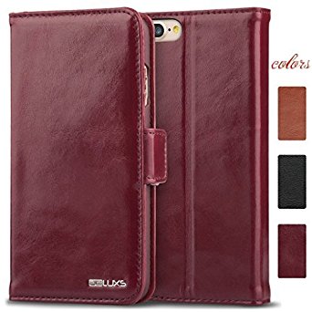 iphone 7 Leather Case, Acluxs Wallet Case [ Genuine Leather of Cowhide ] (Life Time Warranty) for Apple Smartphone Phone 7 4.7" Stand Carrying Style 100% Handmade (Wine Red)