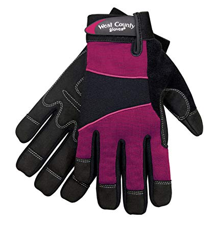 West County Gardener Womens Work Gloves with Padded palms & Double Layer Fingertips & Impact Points Small, Berry 012F/S