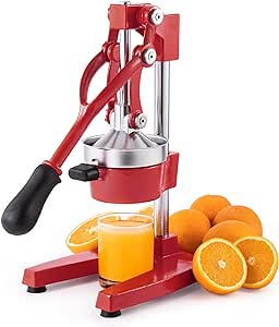 CO-Z Commercial Grade Citrus Juicer Professional Hand Press Manual Fruit Juicer Metal Juice Squeezer Heavy Duty Orange Juicer Citrus Orange Lemon Lime Pomegranate (Cast Iron, Stainless Steel) (Red)