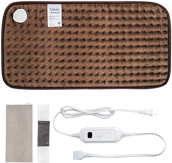 Veken Electric Heating Pad with Fast-Heating Technology, Moist Dry Heat, Auto-Off & Machine Washable, XL Ultra-Soft Heat Therapy Pad for Cramps/Back/Knee/Neck & Shoulders(12" X 24", Coffee）