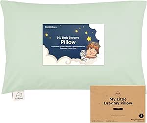 KeaBabies Toddler Pillow with Pillowcase, Jumbo 14X20 - Soft Organic Cotton Toddler Pillows for Sleeping - Machine Washable - Perfect for Travel, Toddler Bed Set (Sage)