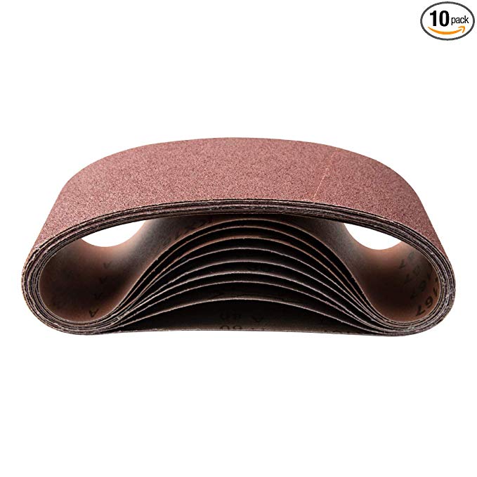 POWERTEC 110040 4 x 24 Inch Sanding Belts | 240 Grit Aluminum Oxide Sanding Belt | Premium Sandpaper For Portable Belt Sander – 10 Pack