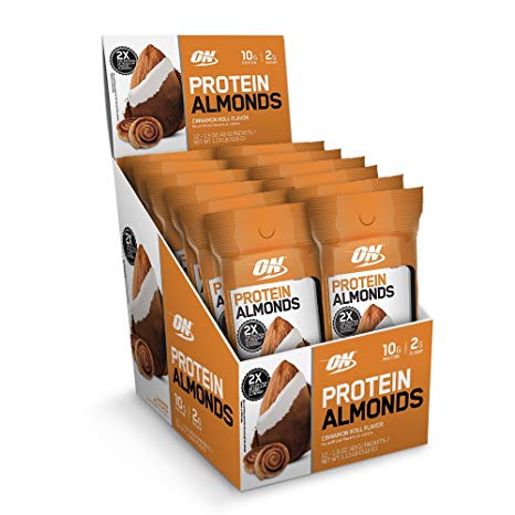 Optimum Nutrition Whey Protein Almonds Snacks, Cinnamon Roll, Travel To-Go 12 Count Packs