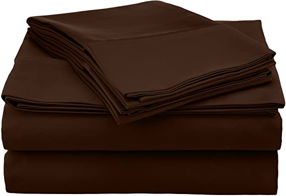 Pointehaven 100% Egyptian Cotton Sheets King Size, 500 Thread Count Sateen Weave Bed Sheet & Pillowcase Sets, Soft Cotton 4 Piece Bed Sheets Set, Fits Mattress 21 inches Deep Pocket - Chocolate