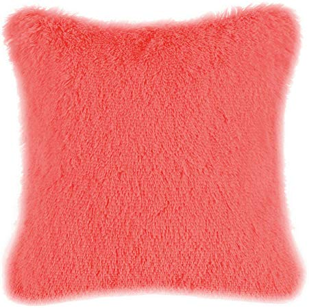 CaliTime Super Soft Throw Pillow Cover Case for Couch Sofa Bed Solid Plush Faux Fur 18 X 18 Inches Living Coral