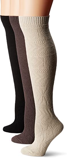 Muk Luks Women's 3 Pair Pack Diamond Knee High Socks