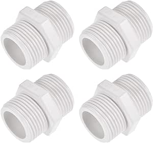 uxcell Pipe Fitting, G1 Male Thread, Hex Nipple Tube Adaptor Connector Hose Connector, for Water Tanks, PVC Plastic, White, Pack of 4