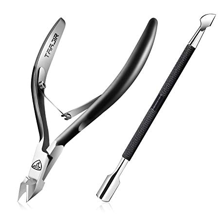 Cuticle Trimmer with Cuticle Pusher Cuticle Nipper Professional Grade Stainless Steel Cuticle Remover Cutter Clipper Durable Pedicure Manicure Tools for Fingernails and Toenails