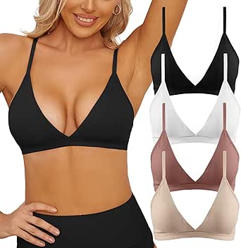 INIBUD Bralette for Women Triangle Cups Adjustable Straps Wireless Bra Deep V Neck Removable Padded Seamless