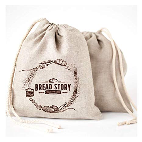 Natural Linen Bread Bags - 2-Pack Large 11 x15 in (30 cm x 40 cm) Ideal for Homemade Bread, Reusable Food Storage, Housewarming, Wedding Gift, Storage for Artisan Bread - Bakery & Baguette Bag