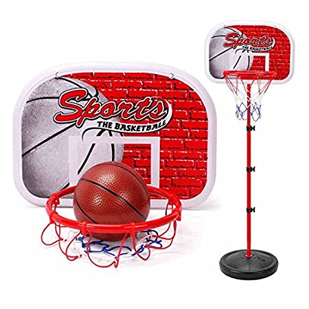 SZJJX Basketball Set Junior Height Adjustable Pro Shooting Hoops Youth Portable Indoor Basketball Goal Hoop Court Stand System Ground Basketball System with Anchor Kit Ball and Pump Kids