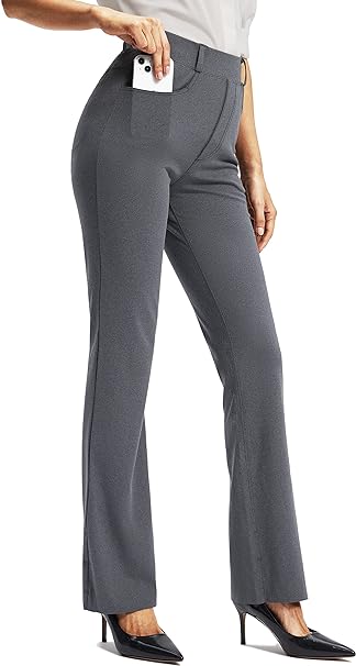 Rammus Womens Yoga Dress Pants with Pockets Stretch Work Pants for Women Bootcut Slacks for Business Office Casual