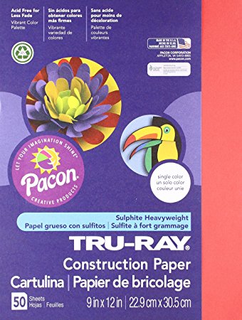 Pacon Tru-Ray Construction Paper, 9-Inches by 12-Inches, 50-Count, Red (103030)