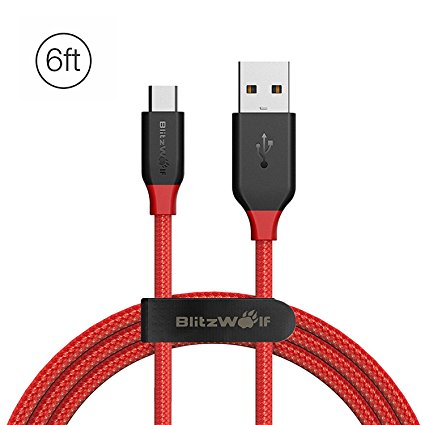 Micro USB Cable BlitzWolf 6ft Braided Android Charger Cable with Magic Tape Strap Tangle-Free Cellphone Fast Charging Cable for Android, Samsung Galaxy S7 Edge/S6/S5/S4, Note 5/4/3, HTC M9, Xperia Z