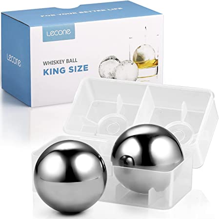 Metal Ice Cube, Lecone Large Size 5.5cm/2.2" Stainless Steel Whiskey Balls Chilling Rocks Beverage Chiller Gift Set for Men Wine, Whiskey, Bar, Beer Lovers (2 Pack)