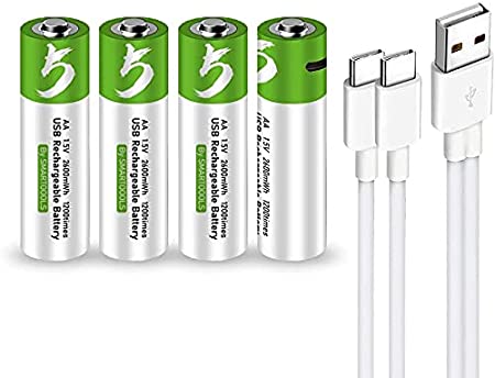 USB AA Lithium ion Rechargeable Battery, High Capacity 1.5V 2600mWh Rechargeable AA Battery, 1.5 H Fast Charge,Constant Output,4-Pack