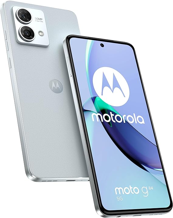 Motorola moto g84 5G, Cellulare, Display 6.55 Pollici pOLED FHD  120 Hz, 50 8 MP, 5G, 5000 mAh, Ricarica 30W, 12/256 GB, Dual SIM, IP52, NFC, Android 13, Cover Inclusa, Marshmallow Blue