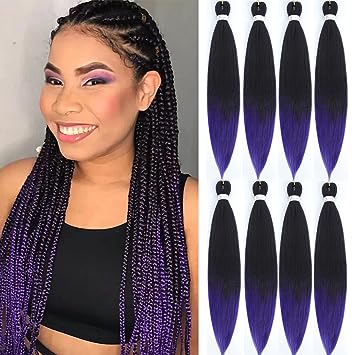 Pre Stretched Braiding Hair 26 Inch 8 Packs Professional Soft Yaki braiding Hair For Braids Hot Water Setting Synthetic Crochet Hair Extensions (26 Inch (Pack of 8), 1B/Purple)