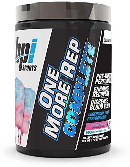 BPI Sports One More Rep Complete – Pre-Workout Powder - Citrulline – Beta-Alanine – Caffeine – Nitrosigine – S7 – Endurance, Strength, Pump, Focus – for Men & Women – Cotton Candy - 20 Serv –11.6 Oz