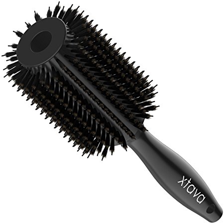 xtava 44mm Double Bristle Body Brush - Essential Salon Quality Round Brush with Natural Boar and Synthetic Nylon Bristles - Volumizing Hair Brush Best for Fast Drying Easy Detangling and Major Shine