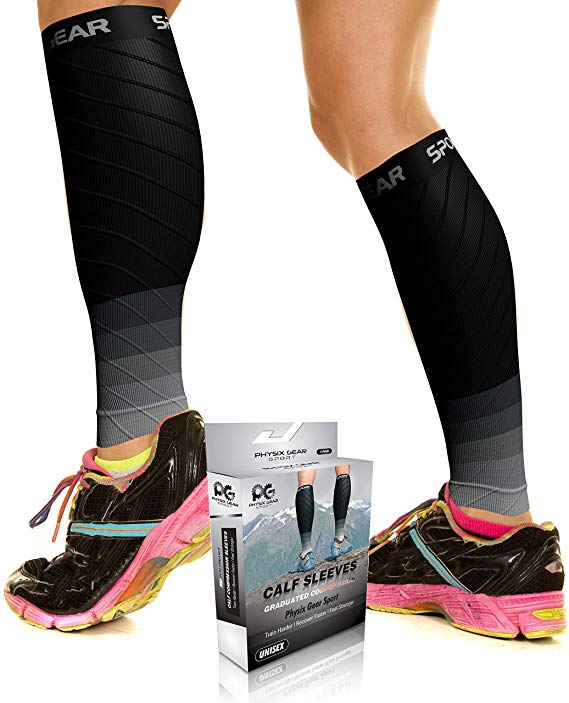 Physix Gear Sport Compression Calf Sleeves for Men & Women (20-30mmhg) - Best Footless Compression Socks for Shin Splints, Running, Leg Pain, Nurses & Maternity Pregnancy - Increase Blood Circulation