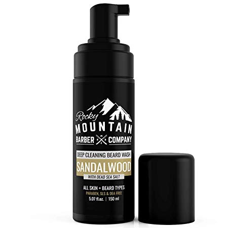 Foaming Sandalwood Beard Wash - Shampoo And Condition Your Beard With Real Essential Oils, Vitamin B5 & Dead Sea Salt – Made in Canada - Paraben, SLS, DEA & Silicone-Free -5 oz