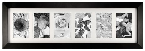 Malden International Designs Berkeley Matted Black Wood 6-Opening 4 x 6" Collage Picture Frame