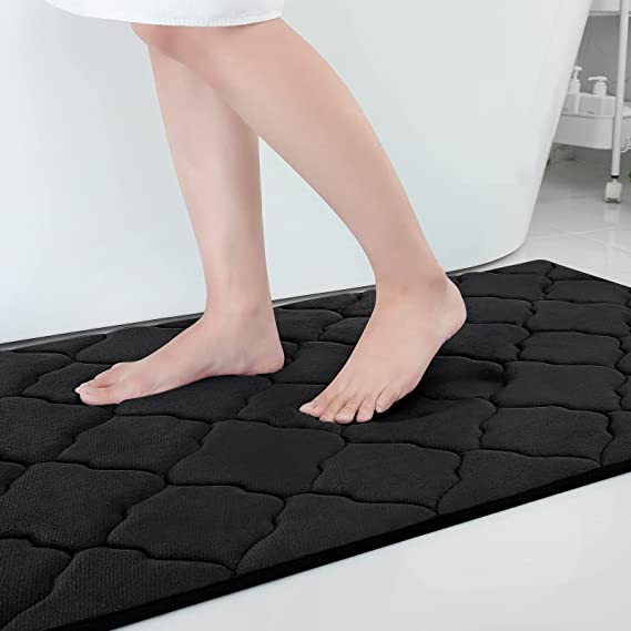 OLANLY Memory Foam Bath Mat Rug, Large Size Ultra Soft Non Slip and Absorbent Bathroom Rug, Machine Wash Dry, Comfortable, Thick Bath Rug Carpet Runner for Bathroom Floor, Tub and Shower, 24x47, Black