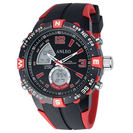ANLEOWATCH 1PCS Watch Sports Watches Men Military Watches Digital Quartz Men LED Watch 1088-Red