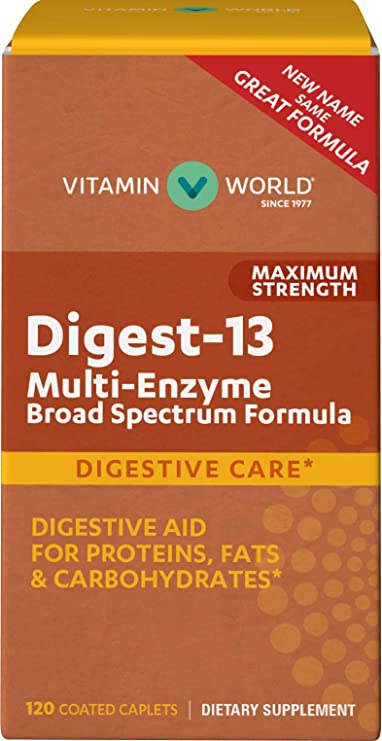 Vitamin World Digest-13 Multi-Enzyme Broad Spectrum Formula | Maximum Strength | Digestive Aid, 120 Caplets