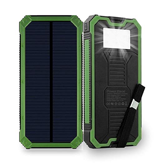 Solar Charger, Friengood 15000mAh Portable Solar Power Bank with Dual USB Ports, Solar External Battery Pack Phone Charger with 6 LED Flashlight Light for iPhone, iPad, Samsung and More (Green)