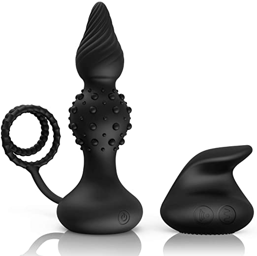 UTIMI Anal Vibrator Butt Plug with Anal Beads Penis Ring, Anal Massager Anal Sex Toy with 10 Vibrating Modes for Male Female Couple Rechargeable Wireless Remote
