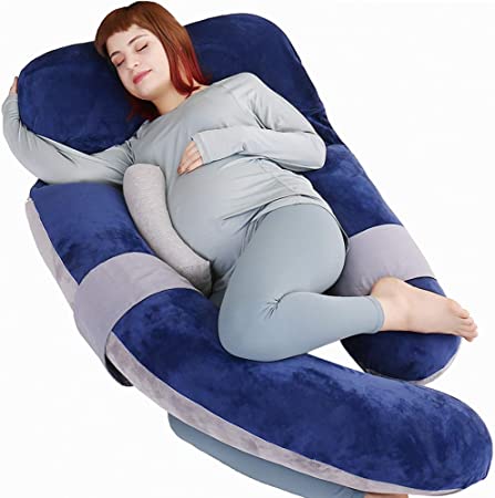 MOON PINE 60 Inch Pregnancy Pillow, Detachable U Shaped Full Body Pillow, Nursing and Maternity Pillow for Back, Hips, Legs and Belly Support for Pregnant Women with Removable Cover (Blue Grey)