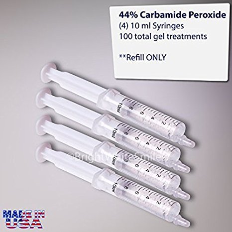 Bright White Smiles Teeth Whitening Refill Gel Kit (4) 10cc Syringes (Tooth Whitener Only) 44% Carbamide Peroxide