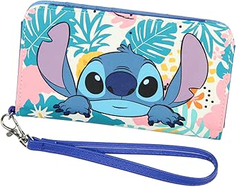 Disney Lilo & Stitch Tropical Design Snap-Closure Wristlet Wallet w/Tech Pocket and Wrist Strap