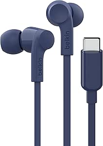 Belkin SoundForm Wired Earbuds with USB-C Connector, in-Ear Earphones w/Microphone - Headphones for iPhone 16, iPad Mini, Galaxy S24, Android, and More with USB-C Connector (USB-C Headphones) - Blue