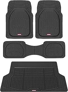 Motor Trend FlexTough Contour Liners Deep Dish 3 pc Rubber Floor Mats & Trimmable Trunk Liner Cargo Mat - Heavy Duty All Weather Protection Car Mats with Traction Grips Car Accessories (Black)