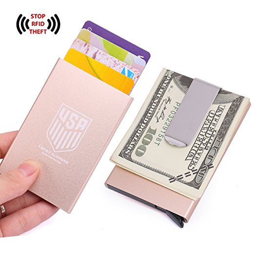 Zg Credit Card Holder RFID Blocking, Metal Wallet Automatic Pop-Up Sliding, Aluminum Wallet with Money Clip, Minimalist Wallet with Cool Logo Engraved by Laser