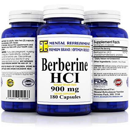 Mental Refreshment: Berberine 900mg, 180 Capsules #1 Best Value