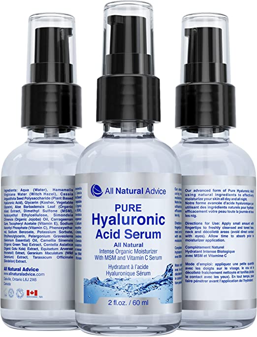 All Natural Advice Hyaluronic Acid Serum (60ml) – Anti Aging and Anti Wrinkles | Intense Organic Skin Moisturizer with MSM and Vitamin C