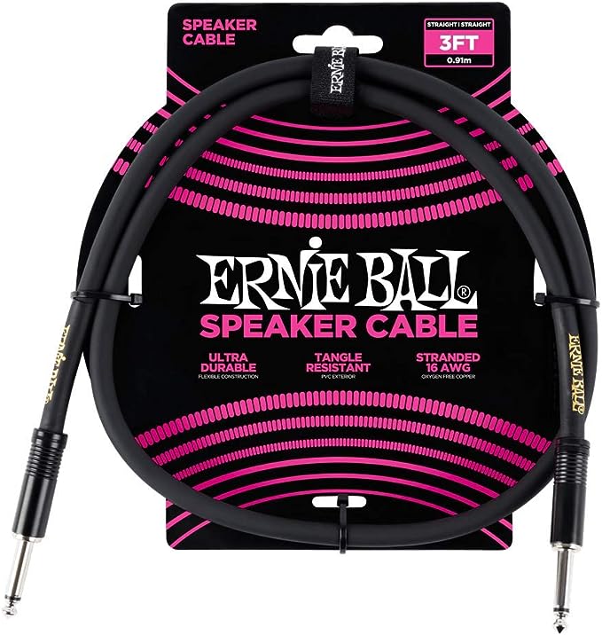 Ernie Ball Speaker Cable, Straight/Straight, 3ft, Black (P06071)